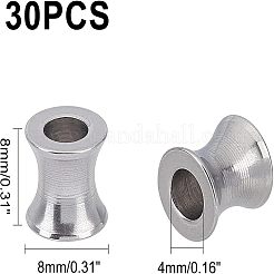 304ステンレススチールヨーロピアンビーズ  大穴ビーズ  コラム  ステンレス鋼色  8x8mm  穴：4mm  30個/箱&nbsp;STAS-UN0012-09P