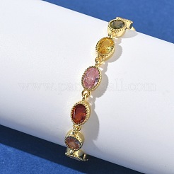 Овальные латунные браслеты-цепочки с инкрустацией кубическим цирконием для женщин&nbsp;BJEW-P385-02G