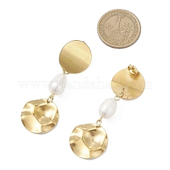 Плоские круглые серьги-гвоздики с натуральным культивированным пресноводным жемчугом EJEW-JE06755