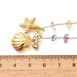 Ожерелья с кисточками из нержавеющей стали 304 «Летний пляж» с кубическим цирконием и разноцветными окрашенными кристаллами NJEW-R014-02G