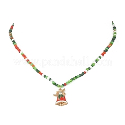 Ожерелье с подвеской из сплава эмали на рождественскую тематику и цепочками из стеклянных бусин NJEW-JN04338