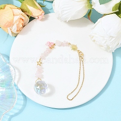 Круглые подвесные ловцы солнца из стекла и натурального розового кварца&nbsp;HJEW-JM04209-03