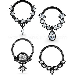 4 pieza de 4 estilos de anillos nasales de acero inoxidable quirúrgico 316l con circonita cúbica transparente&nbsp;WG79525-04