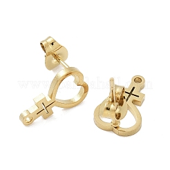 ハートイオンプレーティング（IP）304ステンレススチールスタッドピアス金具  カン付き  ゴールドカラー  13x8mm  穴：1.2mm  ピン：0.8x11mm&nbsp;STAS-I206-101G