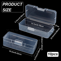 透明プラスチック収納ボックス10個  ヒンジ付き蓋付きビーズコンテナ  長方形  透明  16.3x6.57x4.62cm&nbsp;CON-BC0007-78B