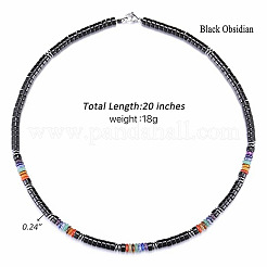 チャクラ天然黒曜石ヘイシビーズネックレス  レインボーカラーのエスニック調ジュエリー  プラチナ  19.69インチ（50cm）&nbsp;MA5809-2