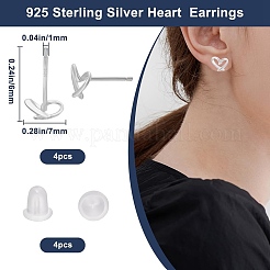 2 пара полых сердец с родиевым покрытием&nbsp;EJEW-BBC0001-33P