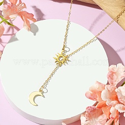 Ожерелье-лассо из нержавеющей стали 304 с луной и солнцем NJEW-JN04523