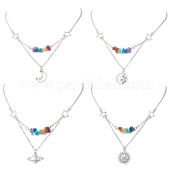 Цепочки и ожерелья из латунного кабеля с подвеской в виде чакры&nbsp;NJEW-JN05794