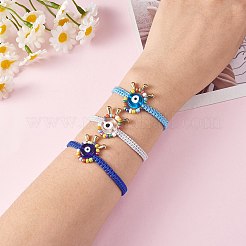 5個5色大きなナザールボンジュウ編みビーズブレスレット  [10]代の女の子の女性のための調節可能な積み重ね可能なブレスレット  ミックスカラー  内径：2-1/4~4インチ（5.7~10.4cm）  1pc /カラー&nbsp;BJEW-SZ0002-36