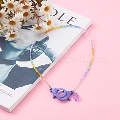 Персонализированные радужные гальванические ожерелья со стеклянными бусинами NJEW-JN03410-06