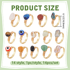 14 шт. 14 стиля: кольца из нержавеющей стали 304 с драгоценными камнями и защитой от сглаза из смолы&nbsp;NJEW-WR00011