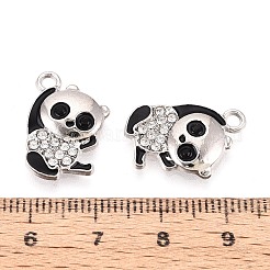 合金、エナメル、クリスタルラインストーンペンダント  頭蓋骨のチャームが付いたパンダ  プラチナ  19x13x3mm  穴：2mm&nbsp;PALLOY-T095-12P