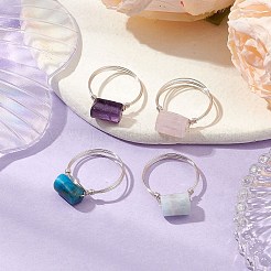 4 шт. 4 стиля набор колец для пальцев с натуральным апатитом RJEW-TA00149