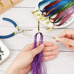 DIYの髪作り  レーザーファイバーヘアウィッグ付き  ヘアエクステンションアクセサリー  アルミ製マイクロリング  木製ハンドル、鉄のかぎ針編みフック針、ジュエリーペンチ  鉄チェーンノーズプライヤー  ミックスカラー  930mm&nbsp;DIY-PH0026-13