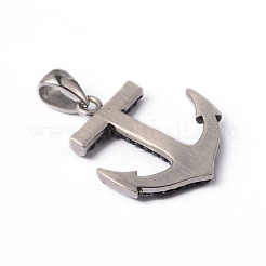 316サージカルステンレスラインストーンペンダント  アンカー  ジェット  34.5x30x4mm  穴：10x5mm&nbsp;LS-STAS-L184-043
