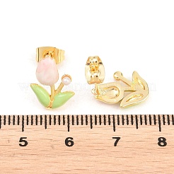 Fleur laiton émail boucles d'oreille&nbsp;EJEW-T051-08B