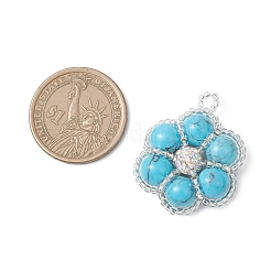 Подвески в виде цветов из окрашенного синтетического бирюзового бисера с основанием из стеклянных бусинок&nbsp;PALLOY-MZ01188-03