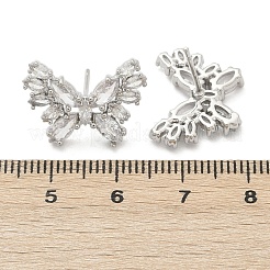 Серьги-гвоздики из латуни с микропаве и цирконием в форме бабочки&nbsp;EJEW-M082-17P-01