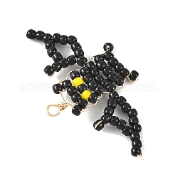 ハロウィン 東宝ガラスシードビーズペンダント  銅線で  ブラック  バットチャーム  21x35x2mm  穴：2mm&nbsp;PALLOY-MZ01386-03