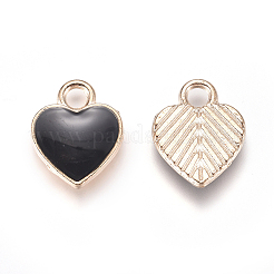 金メッキ合金エナメルチャーム  ハート  ブラック  12x10x1.5mm  穴：2mm&nbsp;PALLOY-CJC0001-35D