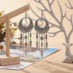 Серьги-люстры из сплава Moon Web с перьями EJEW-JE05120