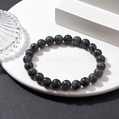 Браслеты стрейч из натурального ларвикита с круглыми бусинами&nbsp;BJEW-JB10159