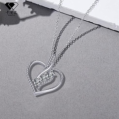 День святого Валентина латунные микропаве прозрачные кубические цирконии сердечки подвески ожерелья для женщин FS-WG242A9-01