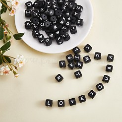 20 pz cubo nero lettera perline di silicone 12x12x12mm dadi quadrati alfabeto perline con 2mm foro distanziatore lettera allentata perline per collana braccialetto creazione di gioielli&nbsp;JX433T