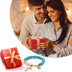 Синтетический бирюзовый круглый эластичный браслет из бисера BJEW-PH01531-02