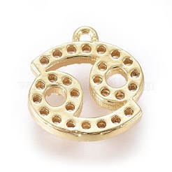 金メッキ真鍮マイクロパヴェキュービックジルコニアチャーム  十二星座  蟹座  9.5x9x1.7mm  穴：0.8mm&nbsp;ZIRC-L075-51J