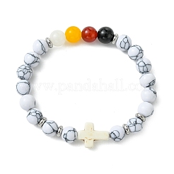 Elastische Armbänder mit Perlen aus synthetischem und natürlichem Karneol&nbsp;BJEW-JB14051-03