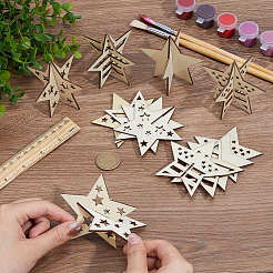 4 スタイルのクリスマステーマ未完成の木製ソリッドディスプレイデコレーション  家の装飾用品  パパイヤホイップ  スター  78x79x75mm&nbsp;DJEW-WH20002-21B
