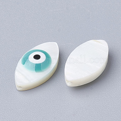 天然淡水シェルビーズ  ナザールボンジュウ付き馬の目  士官候補生ブルー  15x8x4mm  穴：1mm&nbsp;SHEL-Q017-08C