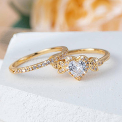 Комплекты колец из сплава с микропаве из кубических цирконий для женщин&nbsp;FS-WGC007F-05