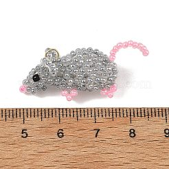 ガラスシードビーズペンダント  マウスチャーム  304ステンレススチール製ジャンプリング付き  グレー  16x35.5x10mm  穴：2.7mm&nbsp;PALLOY-MZ01453