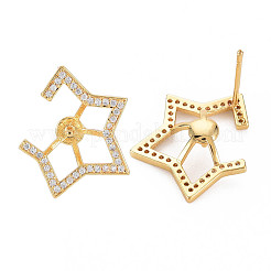 Латунные микро-паве прозрачные серьги-гвоздики из циркония KK-S364-056