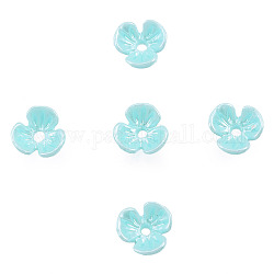 Tapas de abalorios de perlas de imitación de resina, 3-pétalo, flor, turquesa, 6x6x3mm, agujero: 1 mm