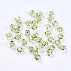 Imitazione branelli di cristallo austriaco, grado aaa, sfaccettato, bicono, verde giallo, 3x3mm, Foro: 0.7~0.9 mm