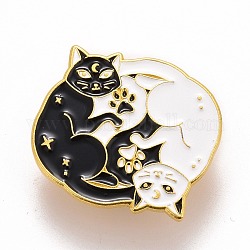 Doppio gatto e spilla smaltata grande armonia, distintivo in lega animale per vestiti zaino, oro, nero, 23x27.5x1.5mm, ago :1.2mm