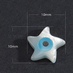 Natürlichen weißen Muschelperlen, mit Emaille, Zuchtperlen aus Süßwassermuschel mit bösem Blick, Himmelblau, Stern, 10x10 mm