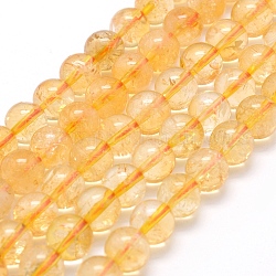 Natural Citrine Beads Strands, Round, Dyed & Heated, 8mm, Hole: 1mm, about 44pcs/strand, 15.7 inch(40cm)