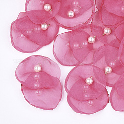 Pendenti in tessuto organza, con rilievi di ferro e perla imitazione plastica abs, oro chiaro, rosa caldo, 40~55x43~53mm, Foro: 2 mm