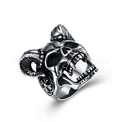 Men's Stainless Steel Finger Rings, Wide Band Ring, Skull, Antique Silver, US Size 8(18.1mm)