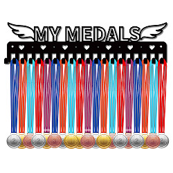 鉄メダルホルダーフレーム  20フックメダルディスプレイハンガーラック  ネジ付き  ブラック  メダル  100x400mm  穴：5mm
