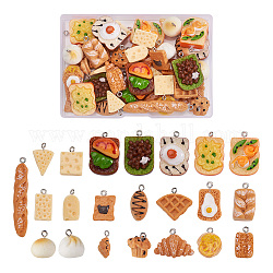 Craftdady 44Pcs 22 Style Resin Pendants, with Platinum Iron Peg Bail, Imitation Food, Mixed Bread Shape, Mixed Color, 13~14x14~15mm, Hole: 2mm