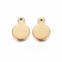 Ion Plating(IP) 304 Stainless Steel Stamping Blank Tag Charms, Flat Round, Golden, 8.5x6x0.8mm, Hole: 1.2mm, 100pcs/bag