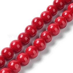 Perles fossiles, teinte, ronde, rouge, 8mm, Trou: 0.8mm, Environ 50 pcs/chapelet, 16 pouce