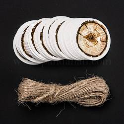 Flat Round Paper Gift Tags, Hang Tags, with Jute Twine, for Wedding Party Decorate, Wood Grain Pattern, 4x0.05cm, Hole: 3mm, 50pcs/bag