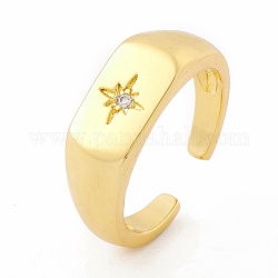 Clear Cubic Zirconia Star Signet Open Cuff Ring, Brass Jewelry for Women, Cadmium Free & Lead Free, Real 18K Gold Plated, US Size 7 3/4(17.9mm)